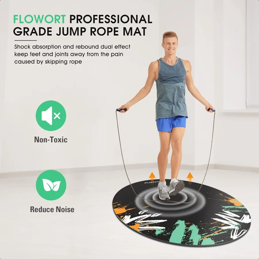치테 점프 로프 매트 대형 고무 운동 매트 실내외 충격 흡수 매트 미끄럼 방지 타원형 디자인 바닥 및 로프 보호용