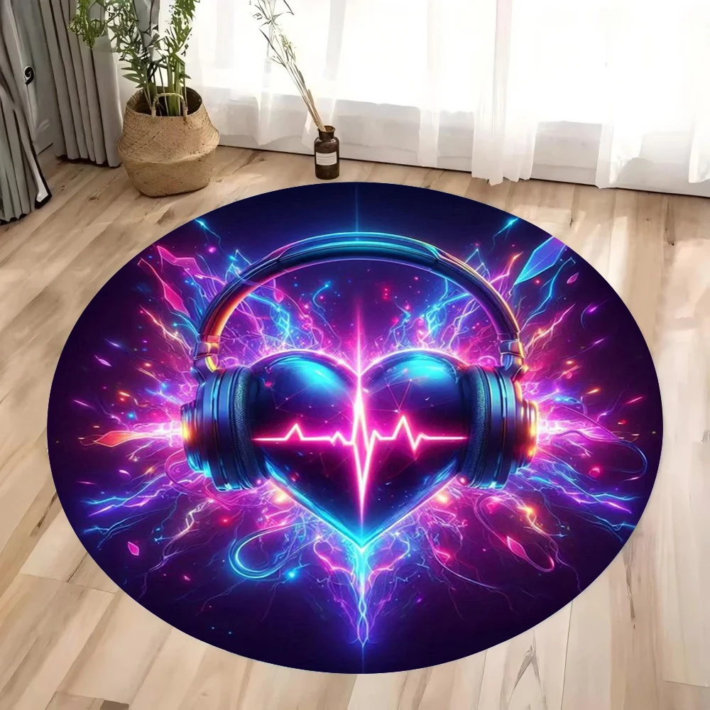 سماعات رأس رائعة بتقنية ثلاثية الأبعاد مع سجاد مطبوع دائري مثالية لعشاق الموسيقى والألعاب في غرف المعيشة وغرفة النوم
