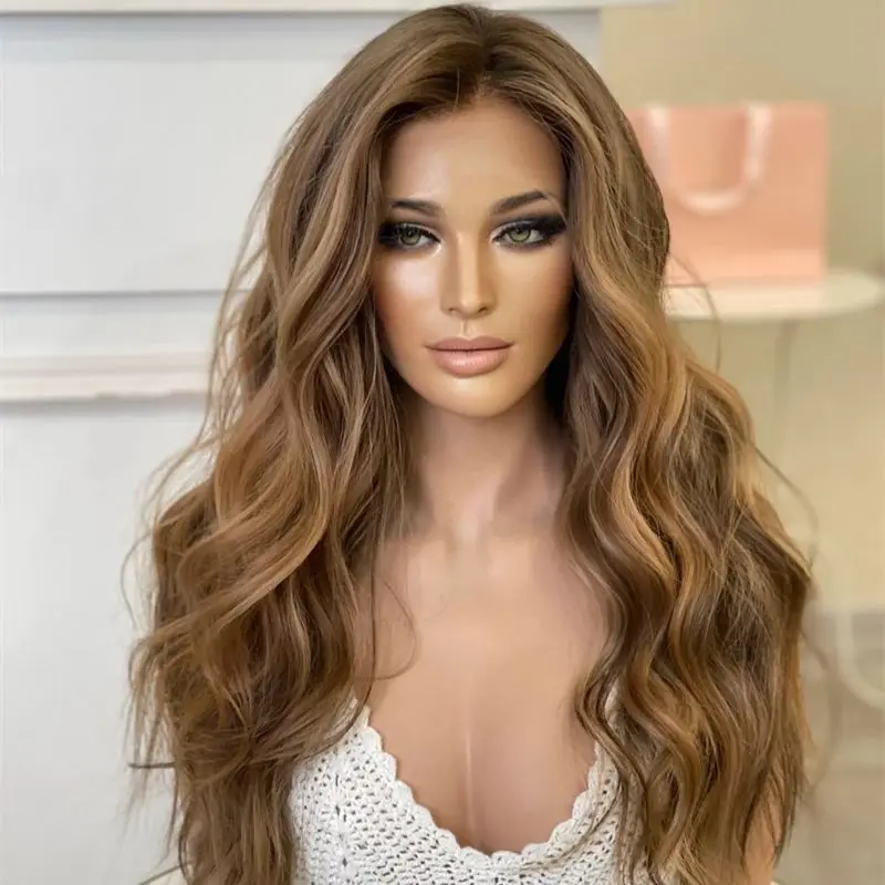 

High Quality Wig 13x4 Ombre Blonde Brown Highlight High Heat Wig Realistic Baby Hair Adjustable Straps Heat Safe Ready to Ship