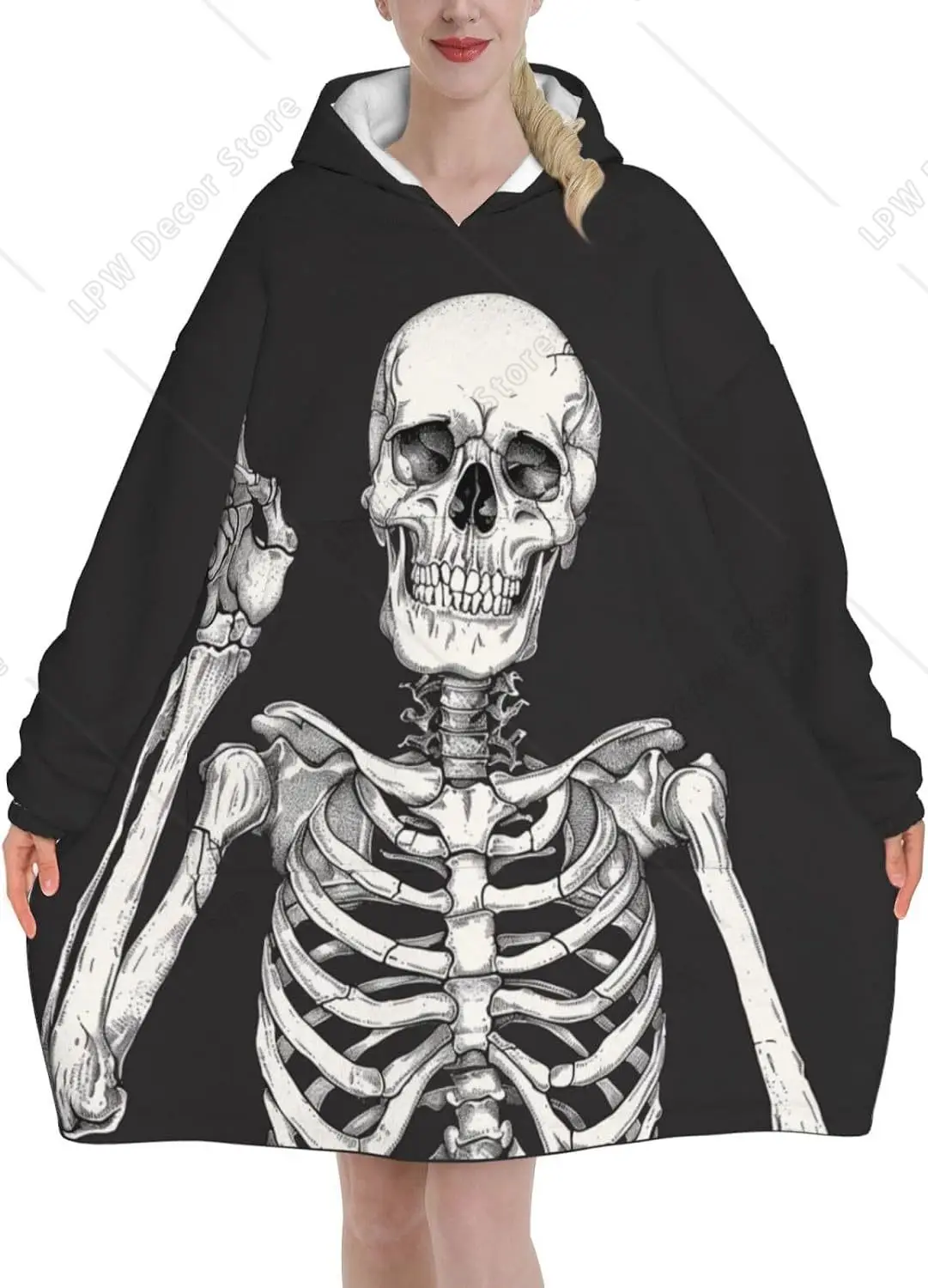 Day Of The Dead Skull Wearable Blanket Hoodie Oversized Sweatshirt Blanket Cozy Warm Sherpa Hooded Blanket With Pocket