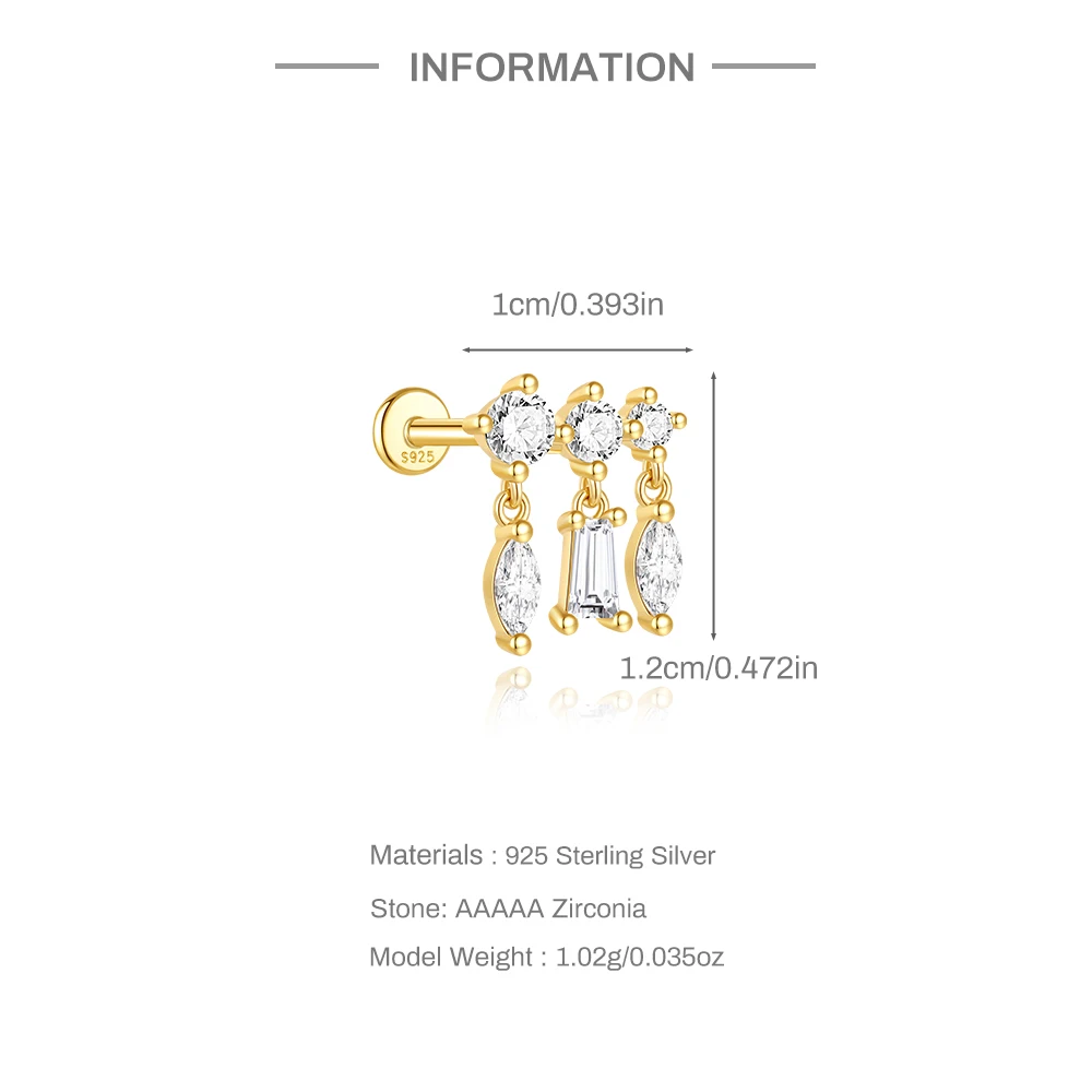 AIDE 925 Sterling Silver Zircon Pendant Stud Earring For Women Ear Bone Piercing Ear Bone Earring Body Puncture Fine Jewelry