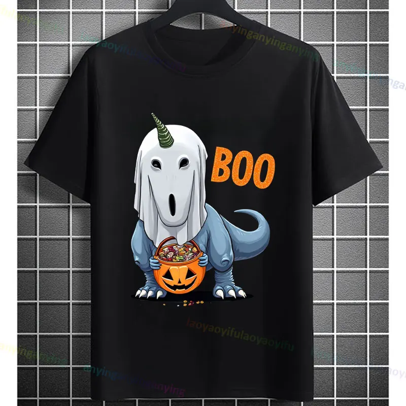 مضحك مخيف Sauroposeidon ريكس هالوين الجرافيك تي شيرت مع المومياء ديناصور تصميم القطن الخالص قصيرة الأكمام عادية التي شيرت