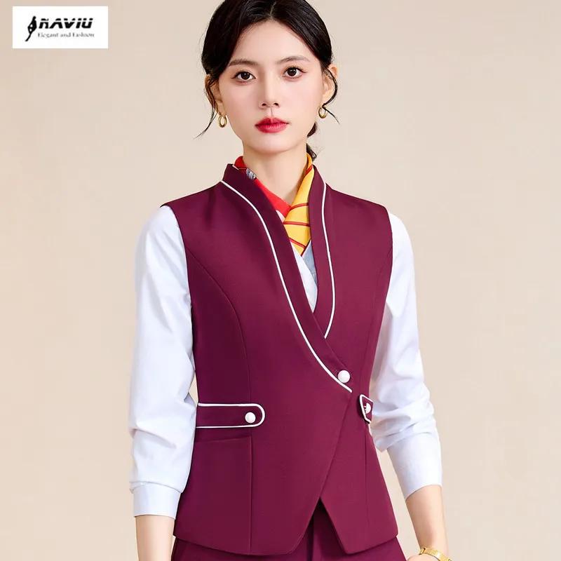 NAVIU Suit Vest For Women Formal V Neck Vest Business Office Ladies Sleeveless Jacket Female Waistcoat Wine Red Black Navy Blue