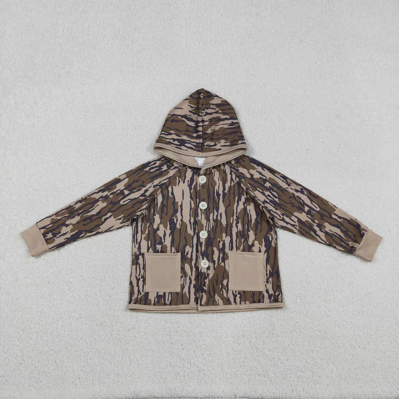 

Boutique Children Spring Fall Top Camo Print Kids Pockets Hoodie Buttons Jackets Top