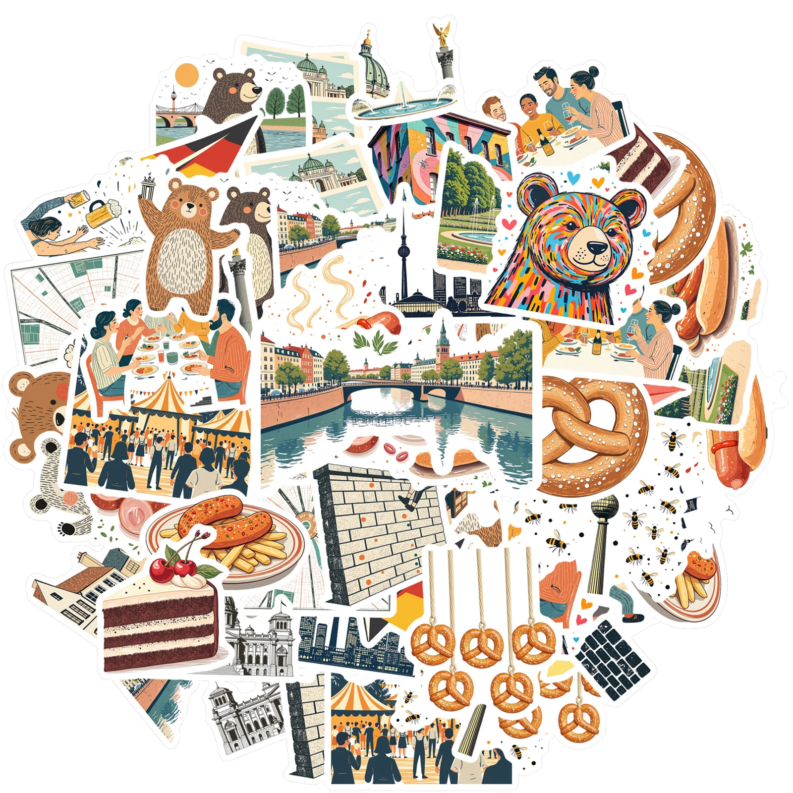 35 pièces-100 pièces culturelle allemagne autocollants fantaisiste Oktoberfest autocollants faciles à poser autocollants animaux pour bricolage téléphone guitare ordinateur portable cahier