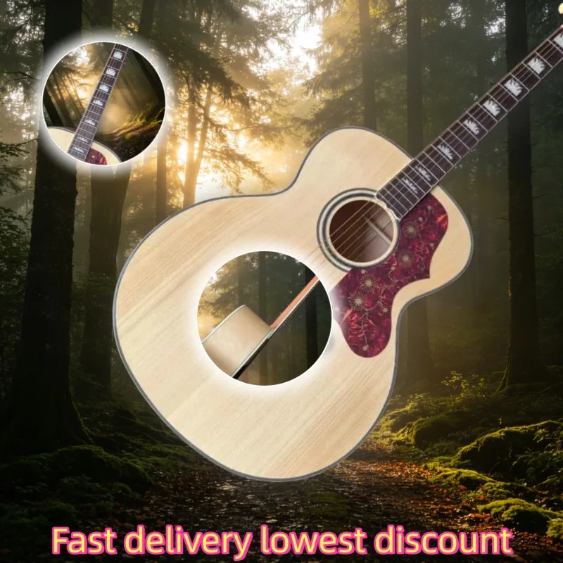 Hot Sales J200 Style 43 Inch 6 String Acoustic Guitar Natural Wood Finish Floral Pattern Pickguard Folk Country Performance