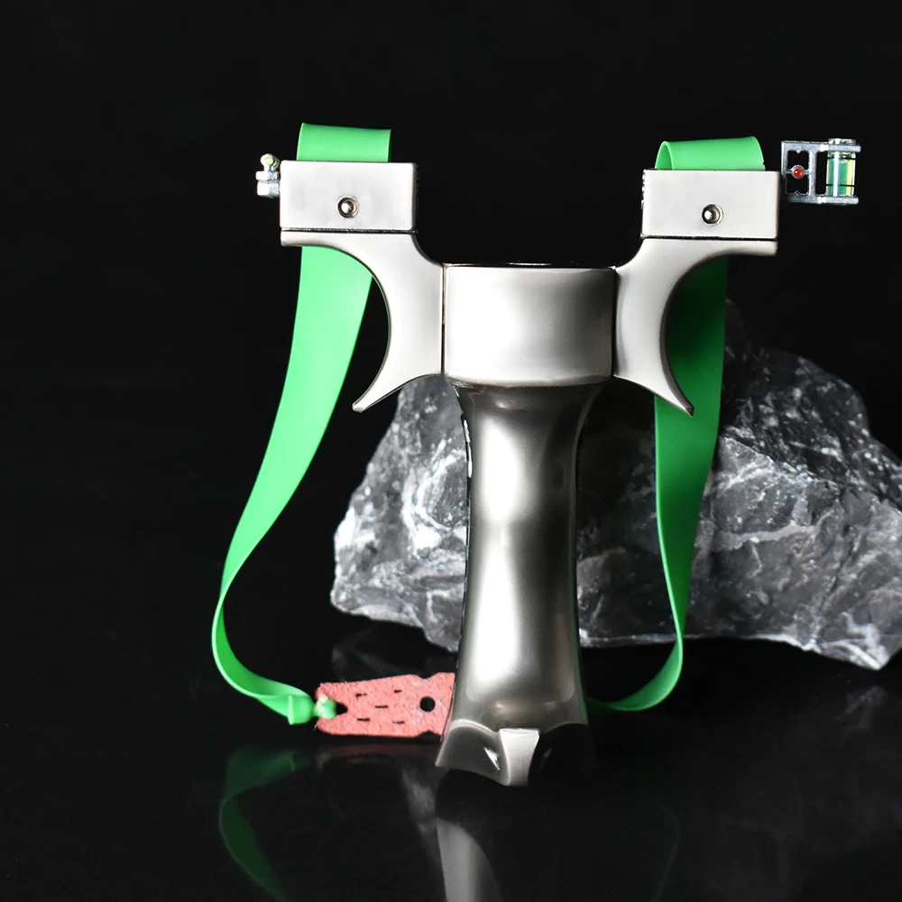 Electroplated Silver Y-Shaped Slingshot Flat Top Clamp Adjuster Carbon Fiber Texture Grip Outdoor Practice