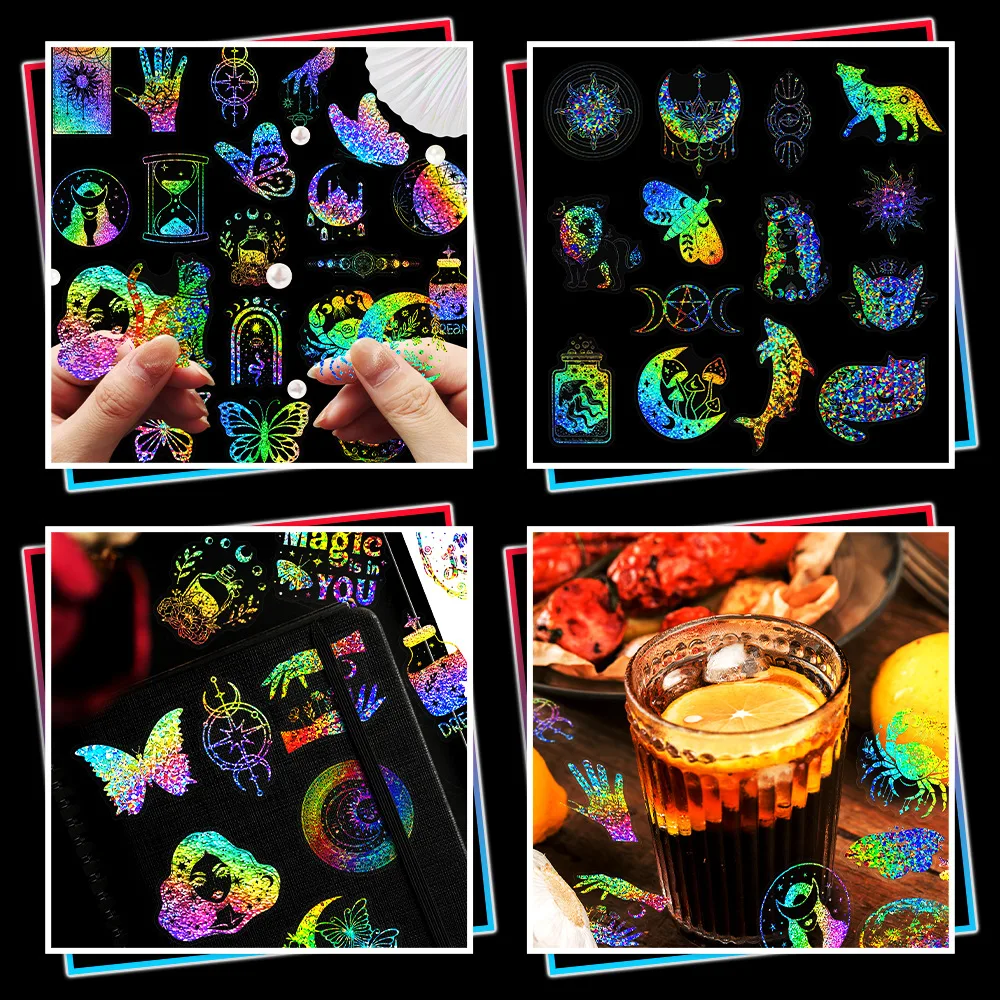

300pcs Laser Sticker Butterfly Magical World Sparkly Iridescent PET Backing Stickers for Kids Rewards Crafts and Decoration