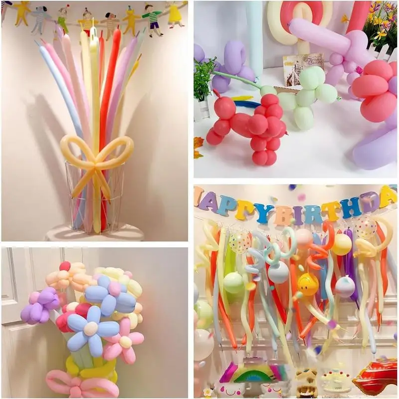 100pcs Long Balloons With Pump Latex Long Balloons Assorted Color Home Decorations Modeling Balloons With Mini Pump For Decore