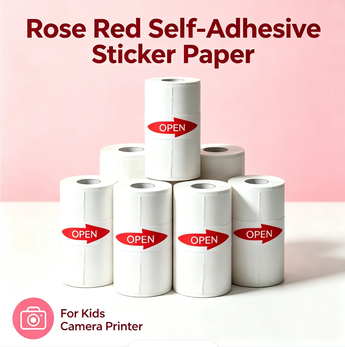 Heat Transfer Vinyl Roll - ローズレッド粘着サーマルステッカー紙 5 ロール – 57mm 印刷可能なステッカー