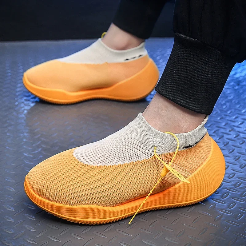 New Socks Shoes For Men Mesh Breathable Slip-on Loafers Brand Thick Sole Height Increase Casual Shoes Chaussure Homme sneaker