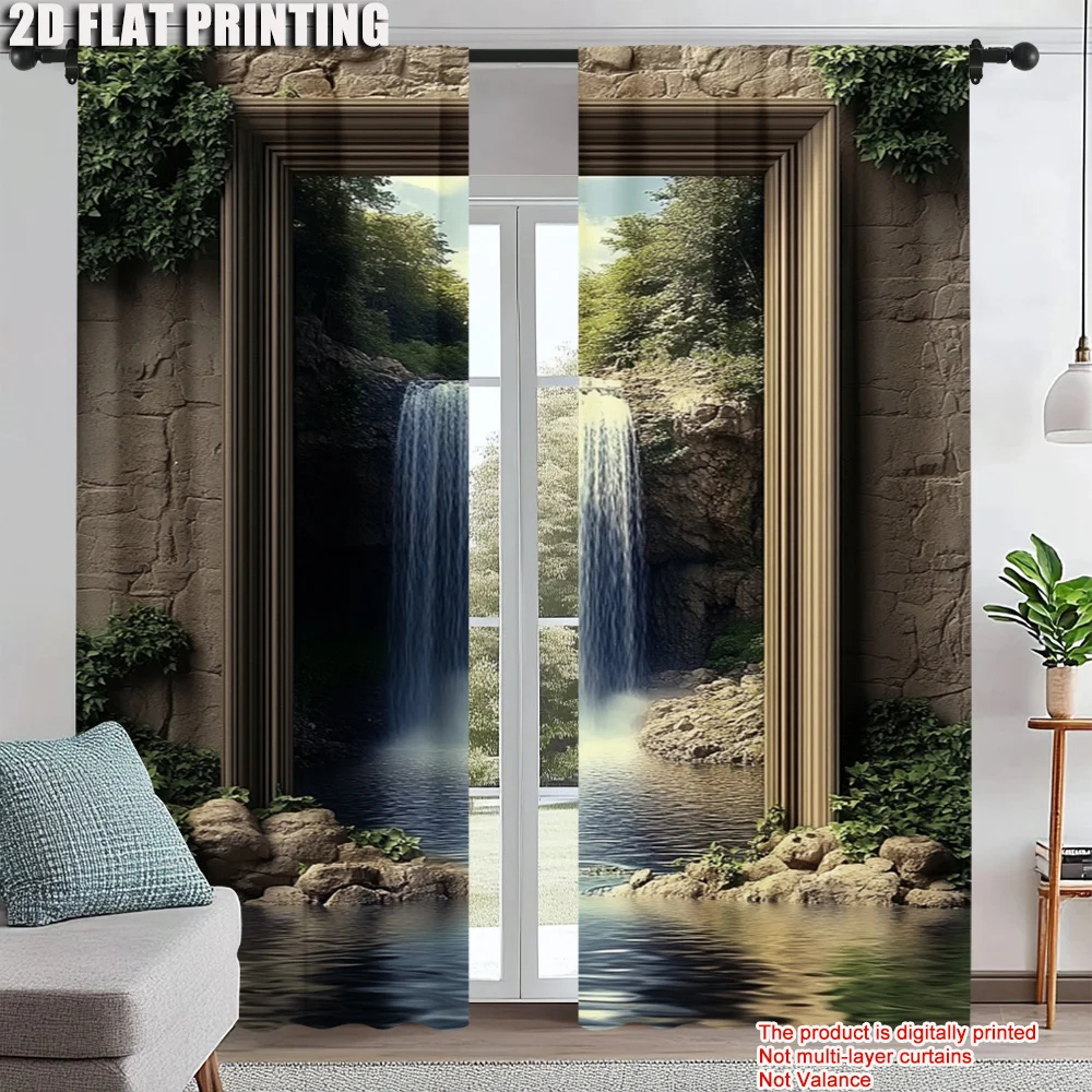 

2Pcs Classic Waterfall Pattern Window Curtains Rod Pocket Privacy Protection Polyester Material Fashion Theme Window Drapes For