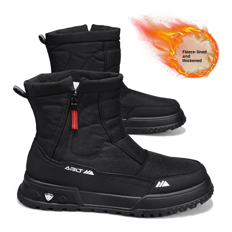 Men Snow Boots Resistant Non-slip Winter Shoes with Fuzz Lined Warm High Top Boots for Men Outdoor Comfortable Zipper Boots
