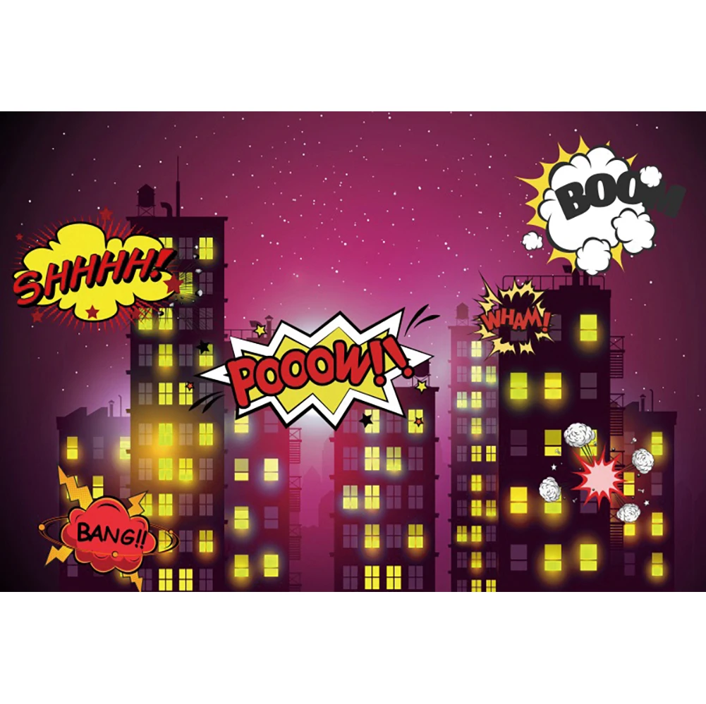 Cartoon Superhero City Building Super Hero Baby Birthday Party Backdrop Vinyl Photography Background For Photo Studio