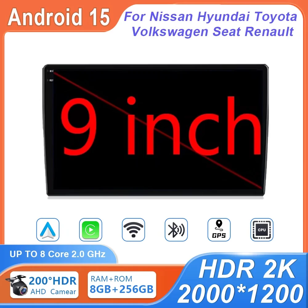 

Head Unit Android Aauto Screen WIFI Navigation GPS Radio For Nissan Hyundai Toyota Volkswagen Seat Renault Multimedia Carplay
