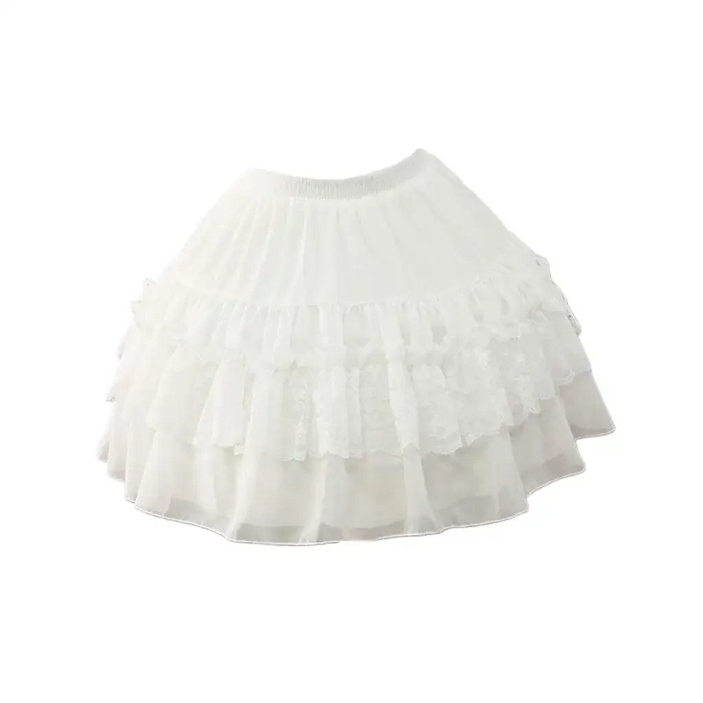 

Womens White 2 Hoops Petticoat Skirt Floral Lace Patchwork Tiered Ruffles Underskirt Lolita Bride Dress Crinoline 2024