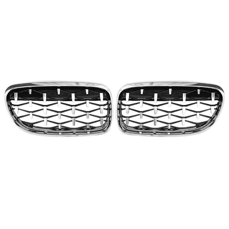 New-2Pcs Car Front Bumper Hood Kidney Grille Diamond Meteor Racing Grill Painted Chrome For -BMW 3 Series E90 2009-2012