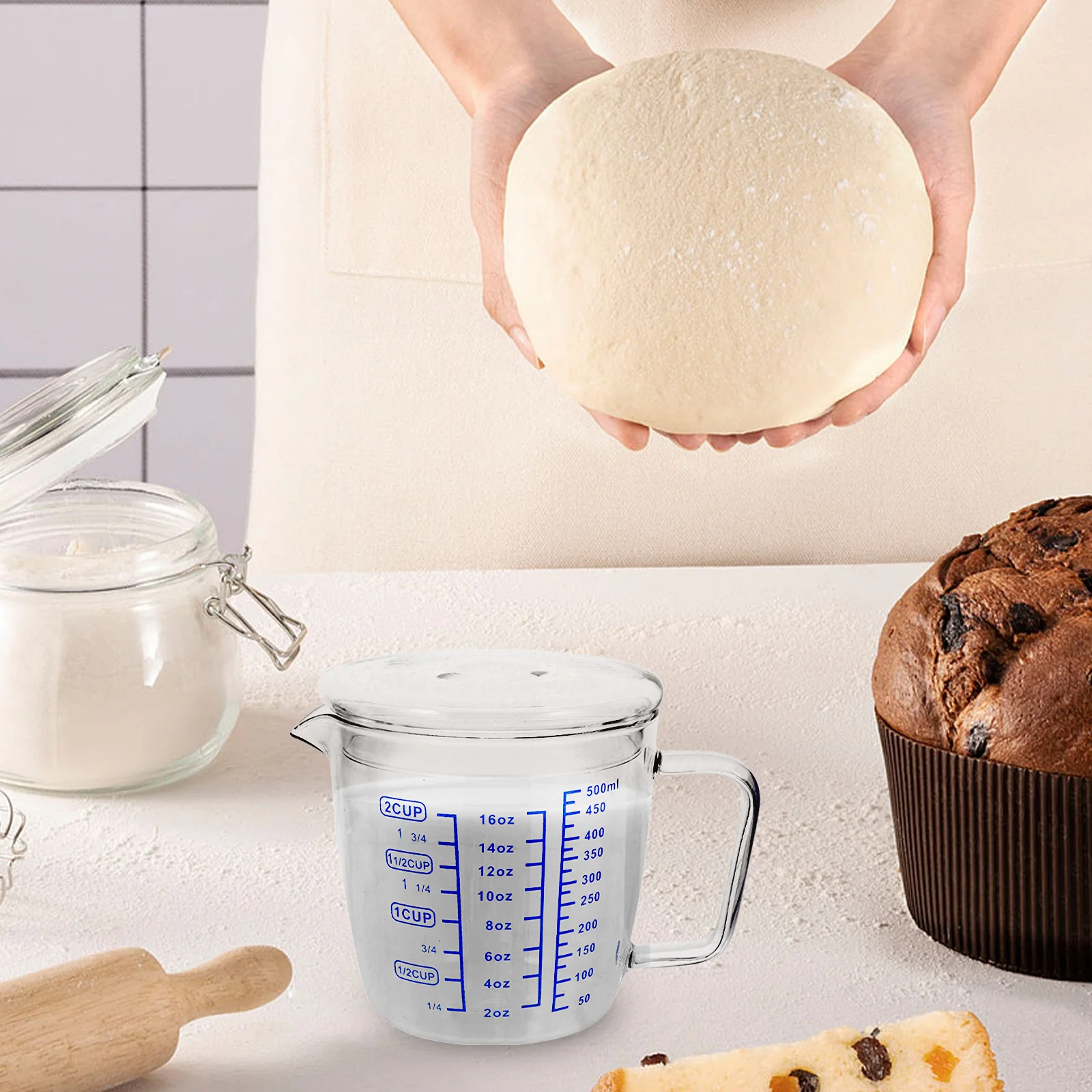 

Borosilicate Cup with Lid Measuring Cups Kitchen Baking Measure Tool Transparent Home