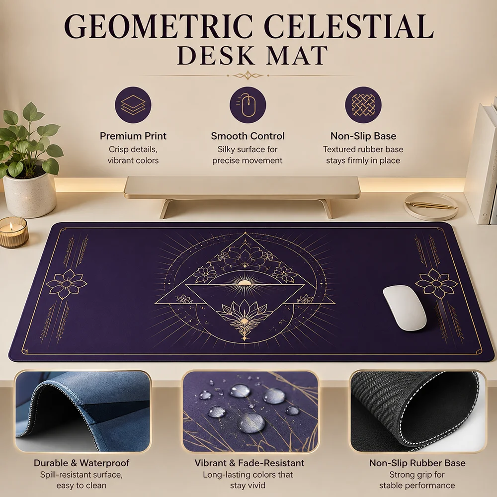 Mystic Celestial Desk Mat Large Mouse Pad Moon Star Pattern Smooth Surface Non Slip Base for Keyboard Office Gaming Holiday Gift