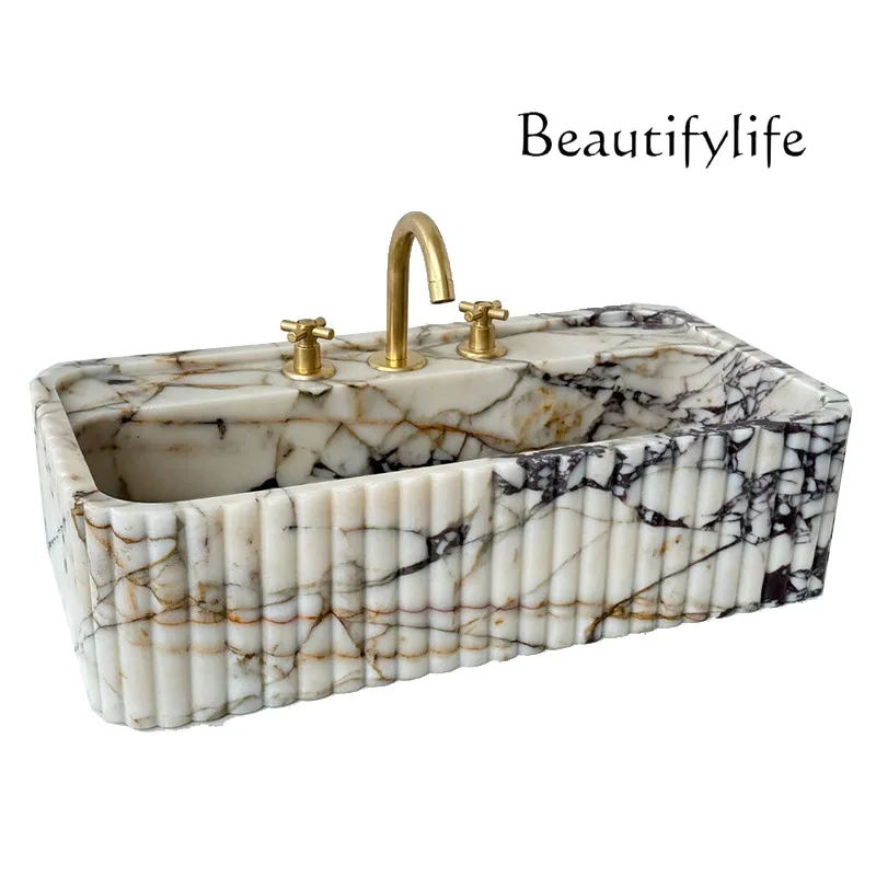 X Natural Marble Bathroom Sink Luxury Countertop Basin For Home Custom Stone Vanity Corrosion/Heat-Resistant & Easy-Clean