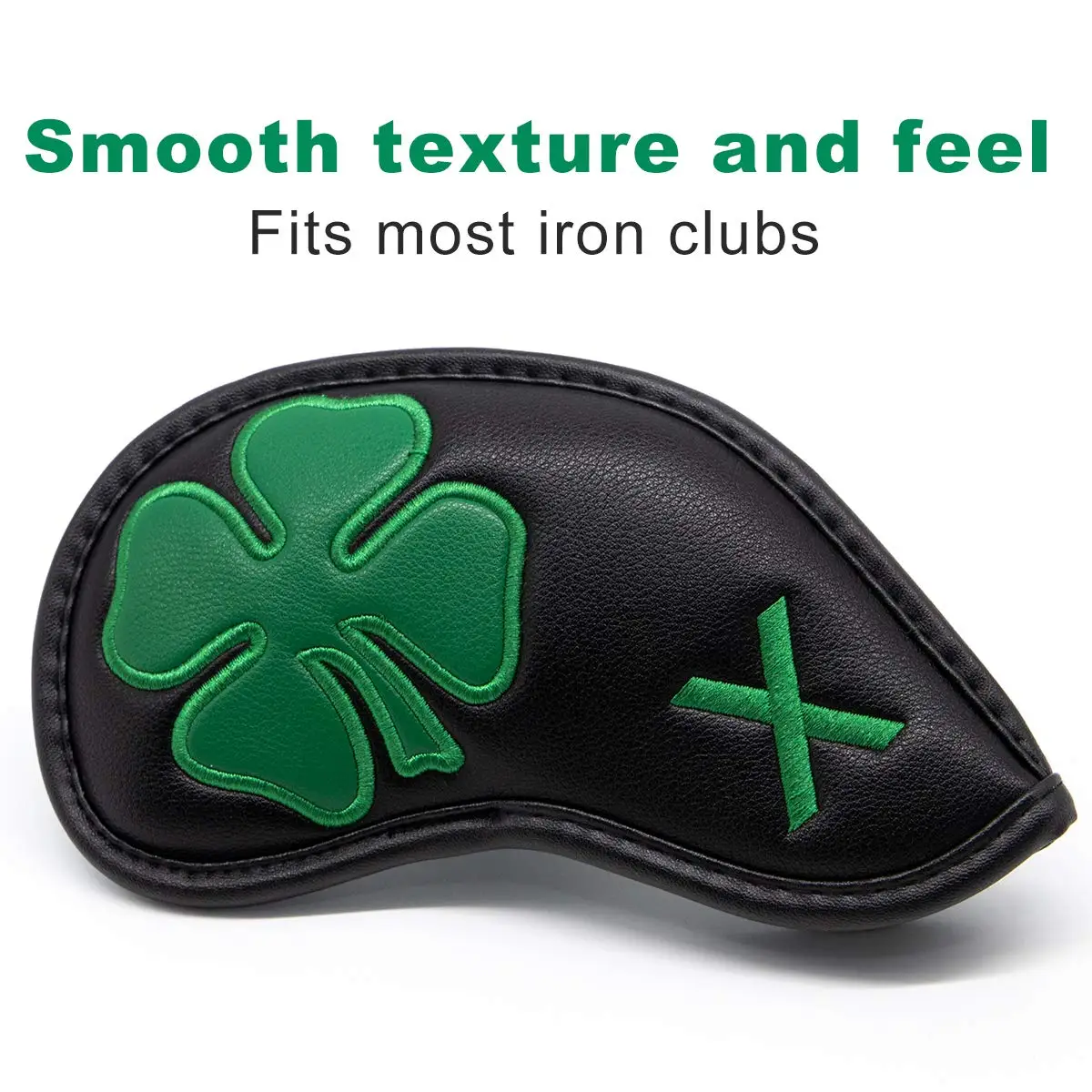 Golf Iron Head Covers Black Lucky Clover Leather for Clubs 10pcs Golf Wedge Irons Headcovers Sets With Magic Tape Fit All Brands - view 6