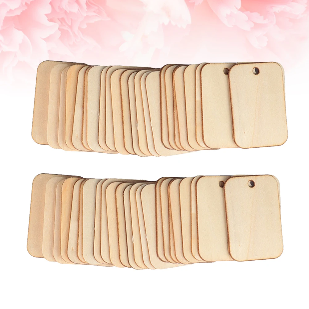 

100 Pcs Hanging Tags Square Shape DIY Craft Wooden Hanging Tags Embellishments Natural Wood Chips Home Wedding Decoration