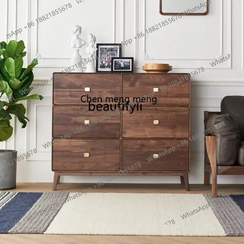 

182C Black Walnut Solid Wood Chest of Six Drawers Bedroom Drawer Storage Cabinet
