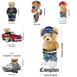 2PCS Social Bear Hot Stamping Stickers Ke Style Heat Transfer Stickers DIY Clothing Hats Printed Patterns Hot Stamping