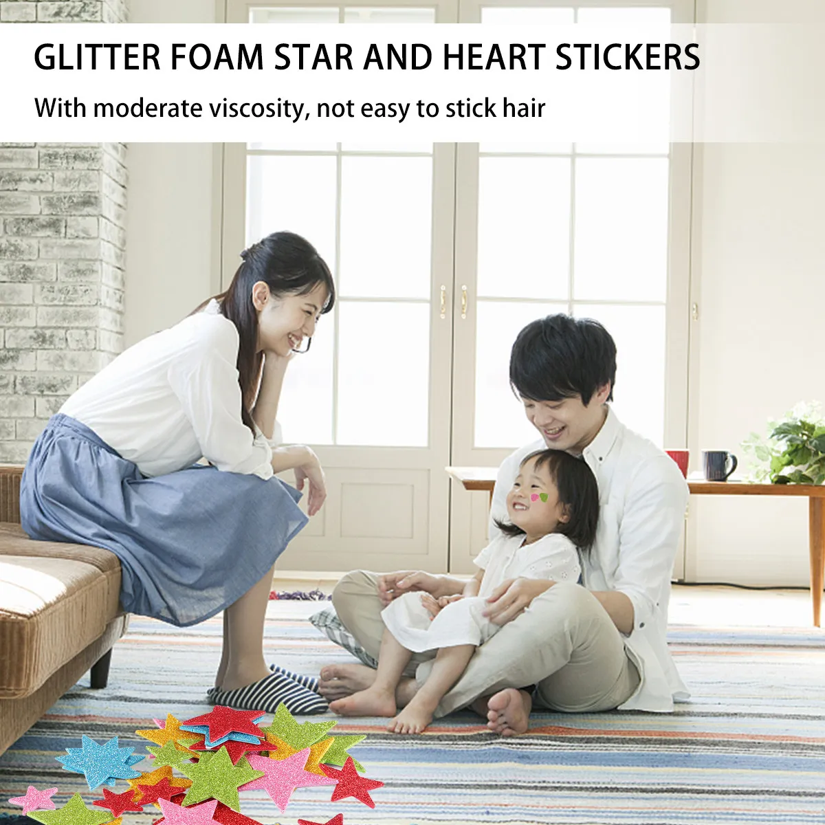 

100Pcs Five Point Star Heart Shaped Glitter Sticker Removable DIY Wall Decor for Kindergarten Classroom Home Office Smooth