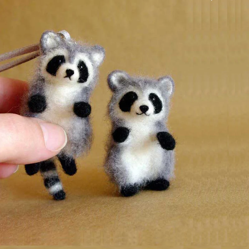 Non-Finish Kit Funny Lovely Cat Dog Panda Raccoon Pocket Animal Wool Needle Felting Pocket Animal Doll Toy DIY Kit For Kids