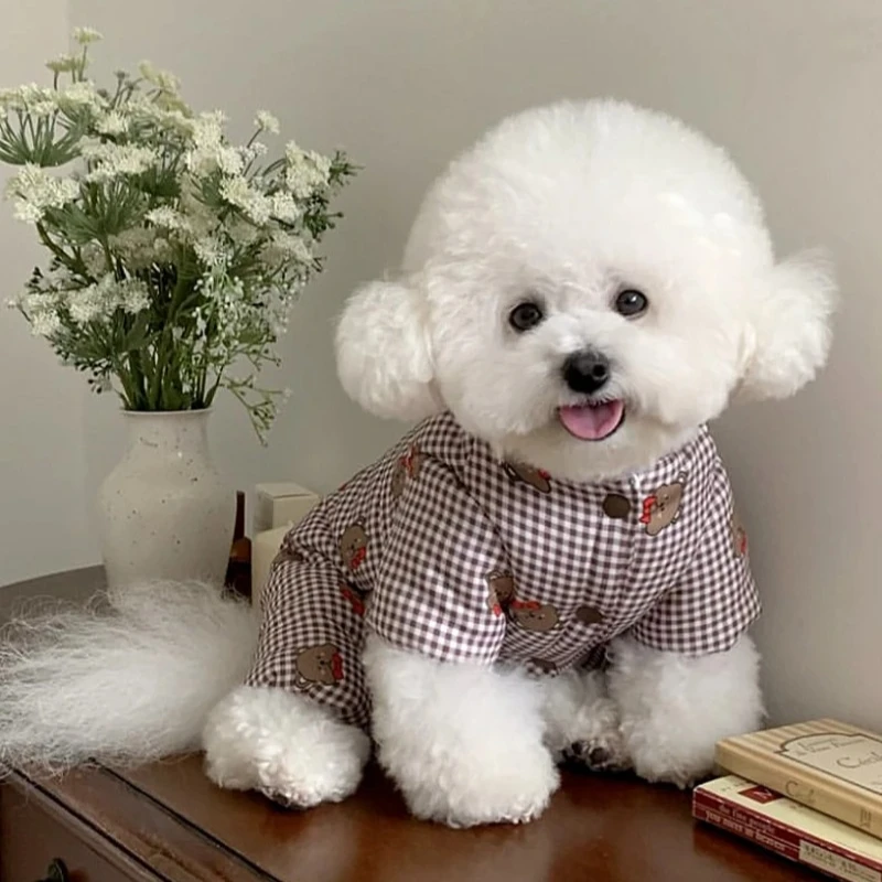 Winter Warm Dog Clothes Tractable Pet Four-legged Cotton Coat Thickened Teddy Jumpsuits Clothes Bichon Full Print Bear Down Coat