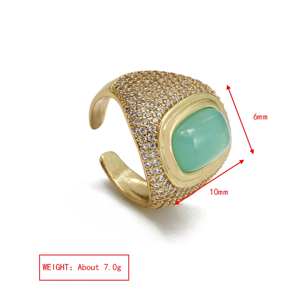 Europe and United States Popular Retro Gem Ring Personality Atmosphere Adjustable Size Wide Version Gilded Ring Temperament Gift