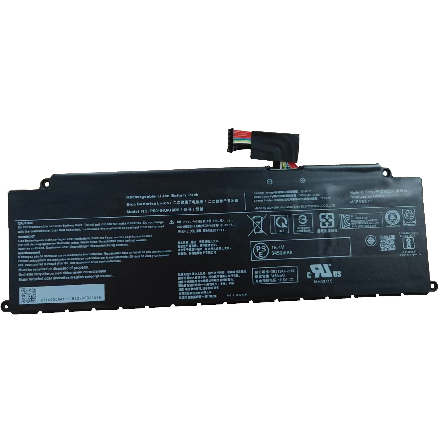 New Laptop Battery PS0104UA1BRS 15.4V 53WH 3450mAh High Quality For Toshiba Dynabook U30 Tecra A40-J-12E A50-J CS40L-K12