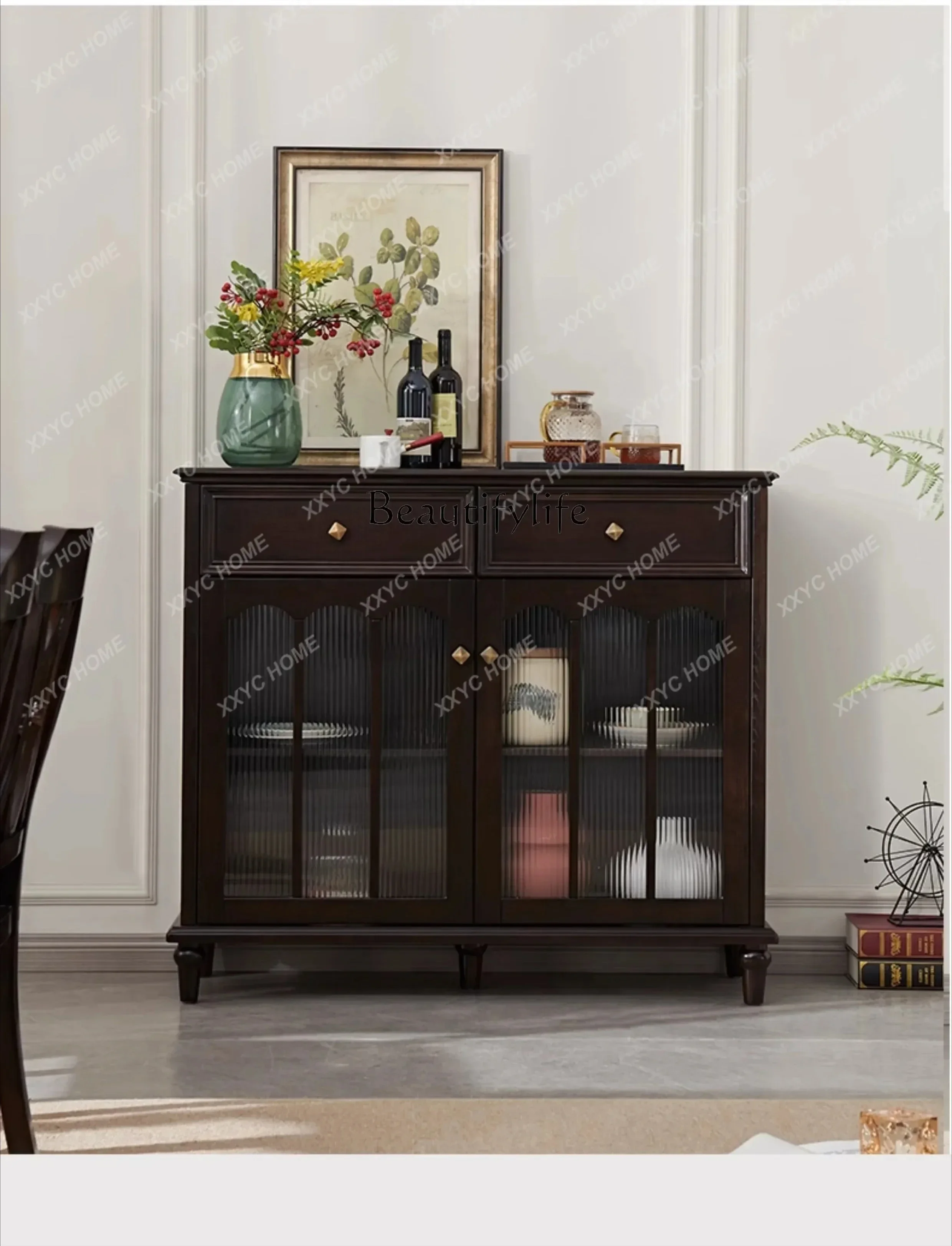 

Y Retro solid wood side cabinet, antique French wall locker