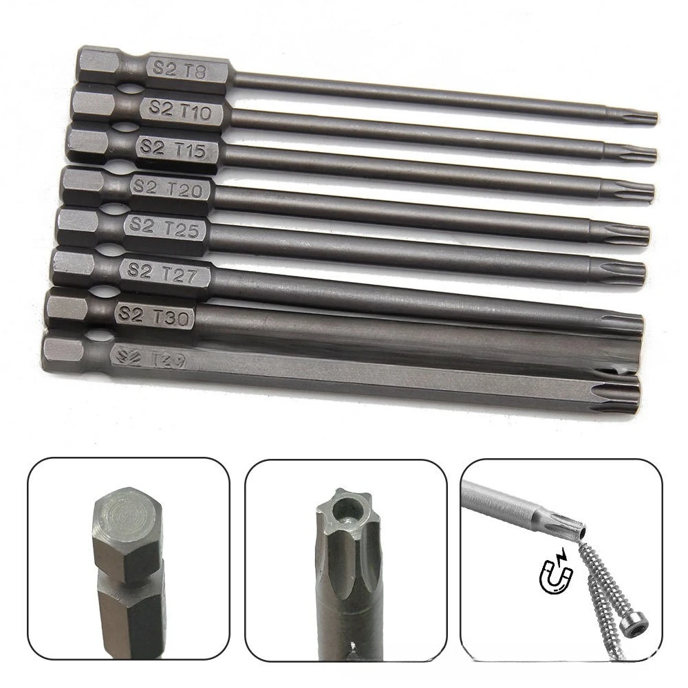 11PCS Torx Security Bit Set 75MM Long Hollow Head Hex Shank Magnetic Screwdriver Bits Hollow Torx Drill Bits Power Tool Set