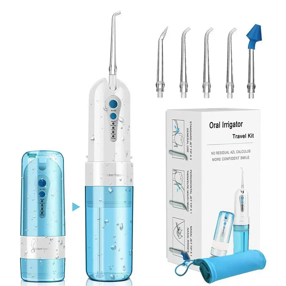 USB Rechargeable Oral Irrigator Water Flosser Dental Tooth Cleaning Device 4 Modes 200ML Water Tank Teeth Cleaner + 5 Jet Tips