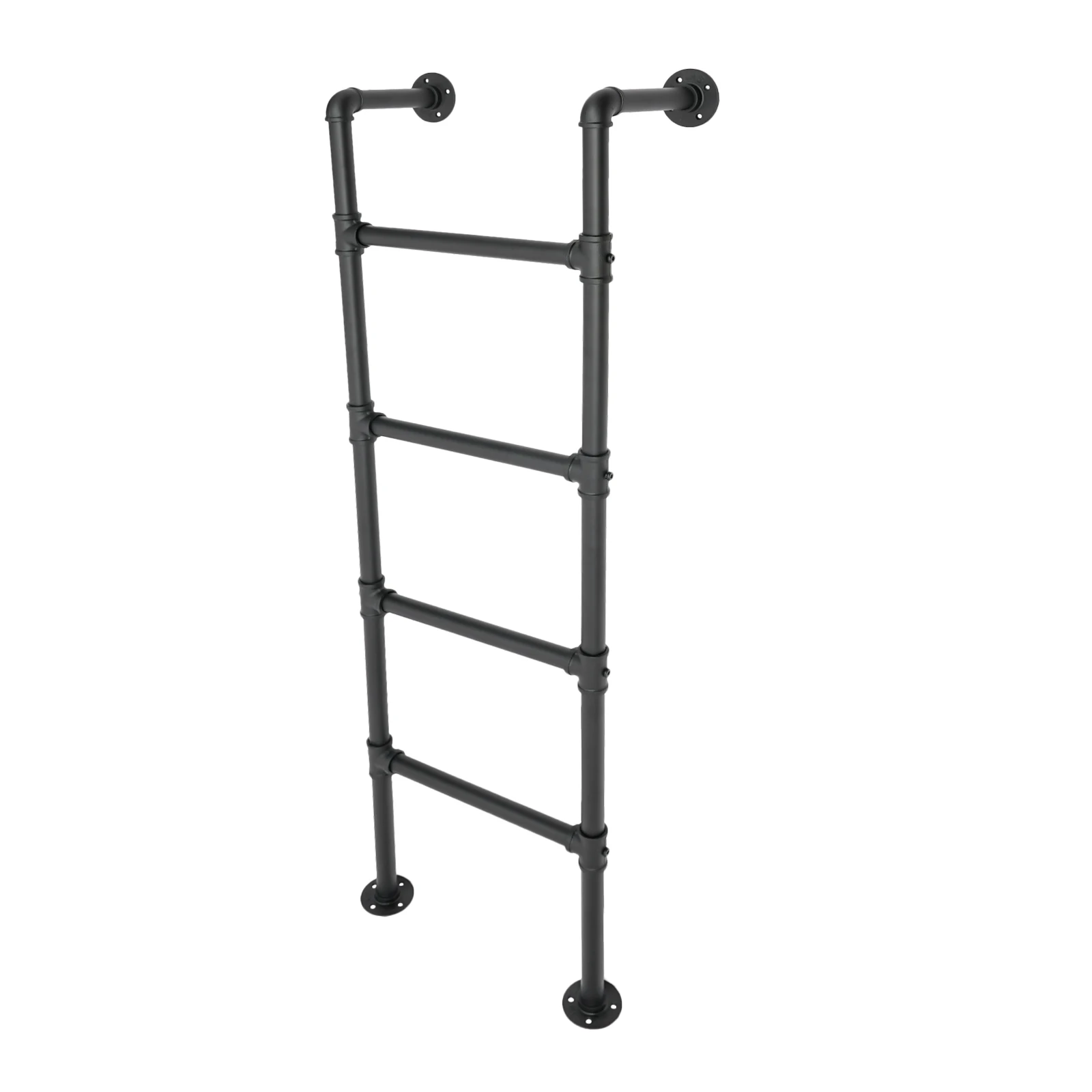Black, 146 cm Length Ladder, 4-Step Ladder, Wall/Floor-Mounted Ladder, Load Capacity 440 lbs, for Home, Caravans, Lofts, Flats
