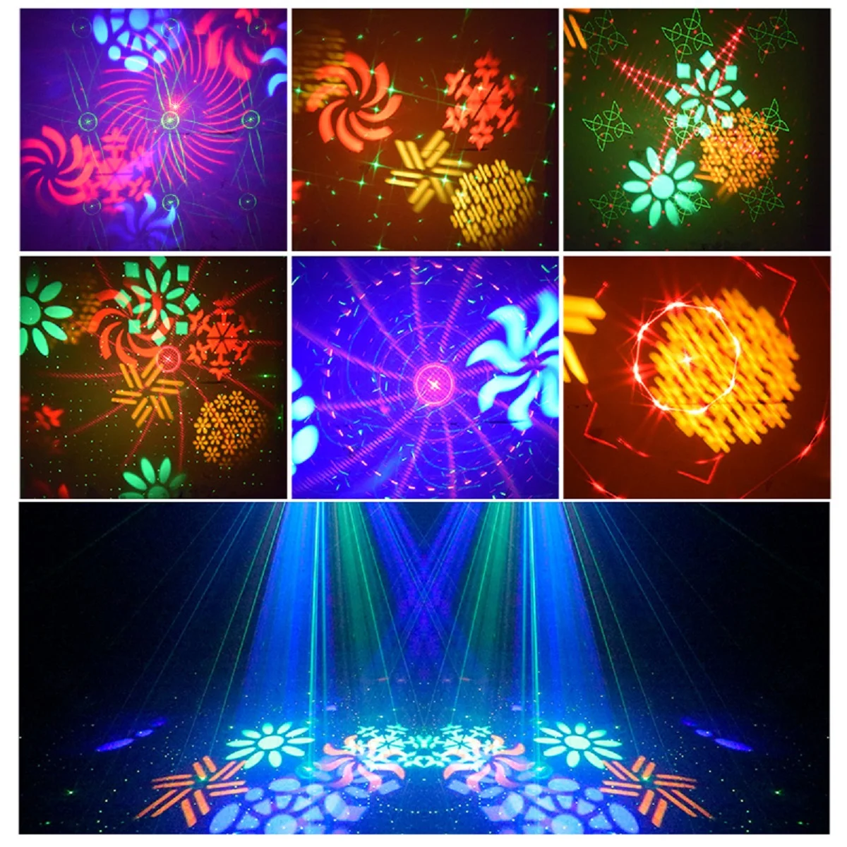 Lampu pesta DJ disko 4-in-1, lampu strobo karnaval, pencahayaan panggung remote kontrol suara DMX, proyektor, lampu ambient