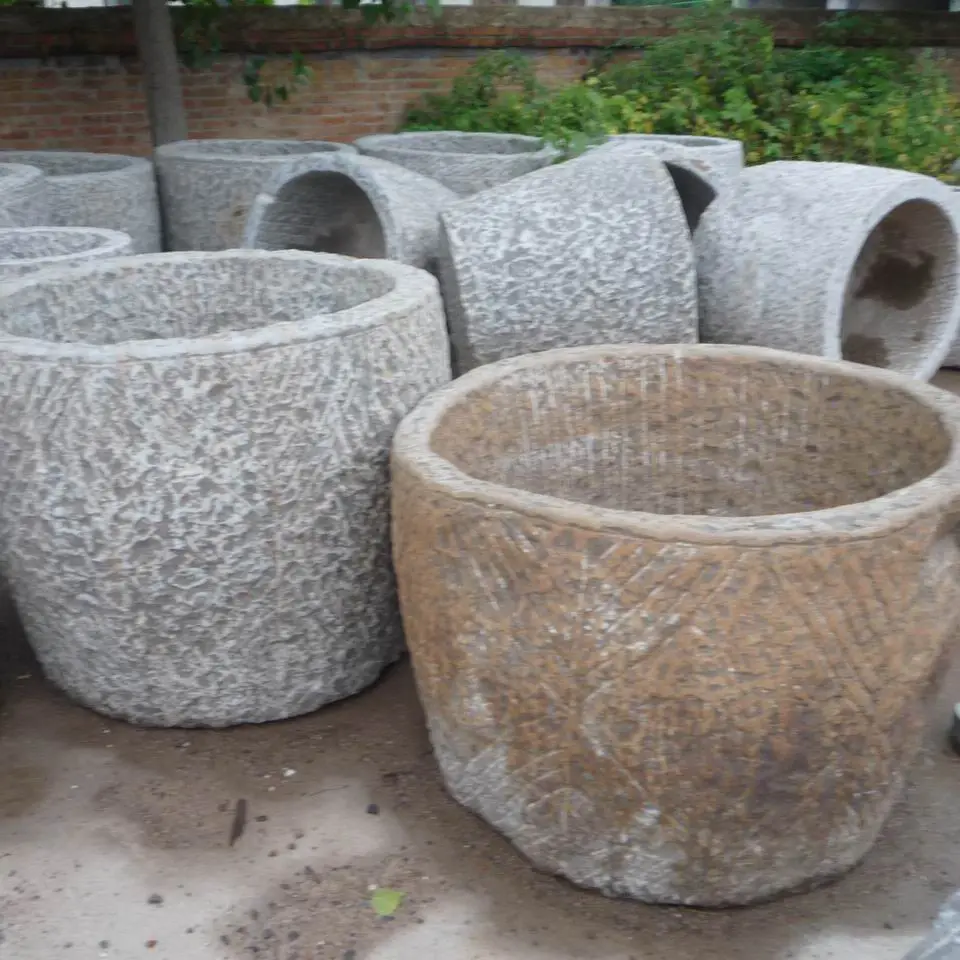 Garden Decorate Stone Pot Antique Granite Trough