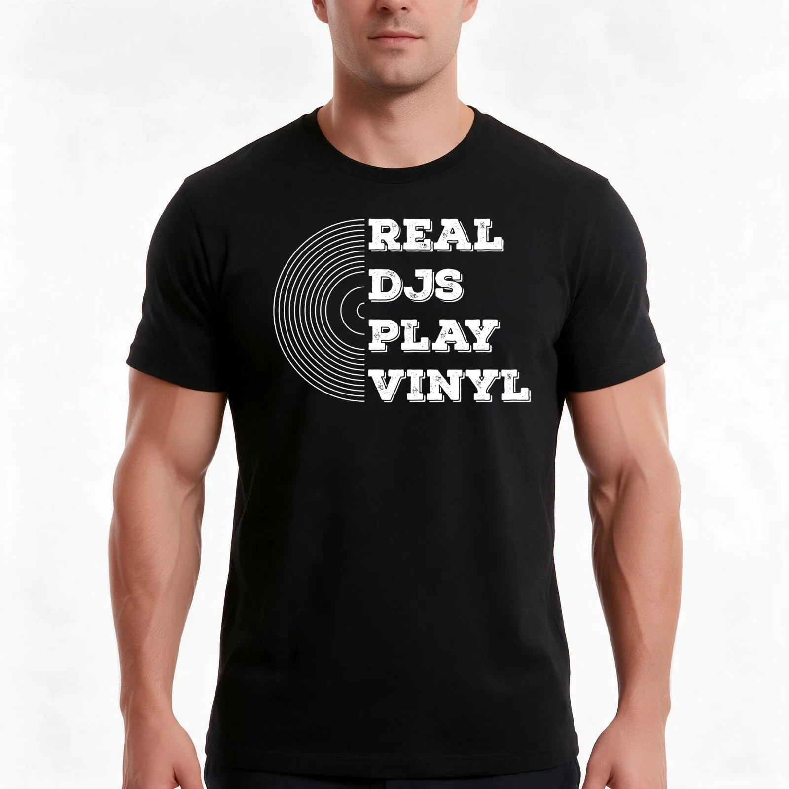 Real djs play vinyl T-Shirt, Summer Casual Cotton Tee, Oversized Streetwear Tops, Vintage Graphic Print, Loose Fit Short Sleeve