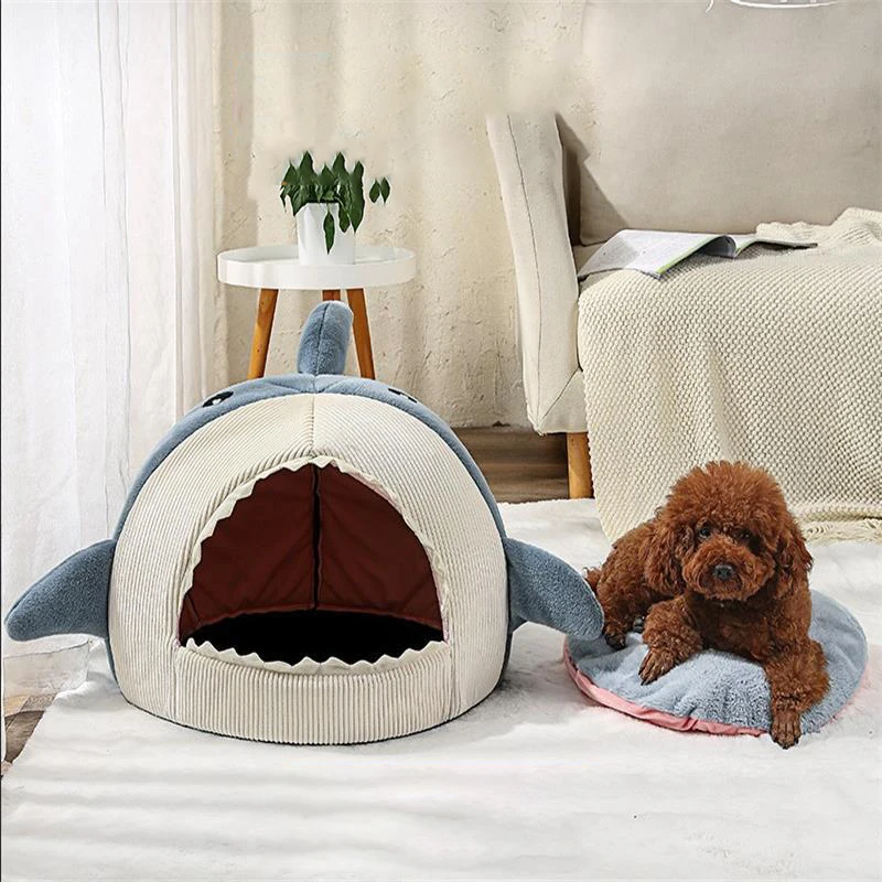 Semi Enclosed Warm Cat Bed Shark Pet Cave Bed Sweet Little Cat Basket Mat Cat Pillow Mat Tent Small Dog House Pet Supplies