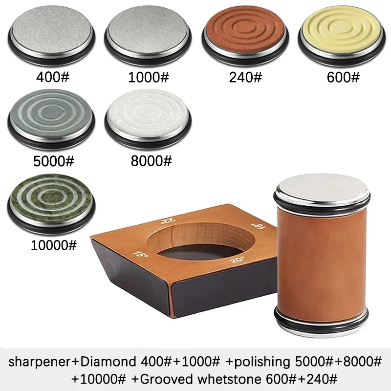 NONE Neues hölzernes 4-Winkel-Rollmesserschärfer-Set zum Schärfen von Rollenmessern mit gerader Kante und Industriediamanten. Kochmesserset 9