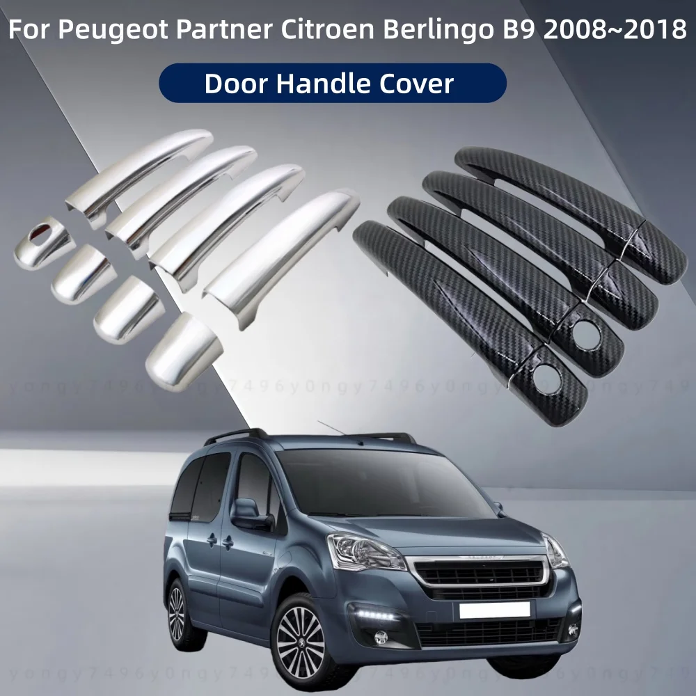 

For Peugeot Partner Citroen Berlingo B9 2008 2009 2010 2011-2018 Door Handle Covers Trim Plastic Black Carbon Car Accessories