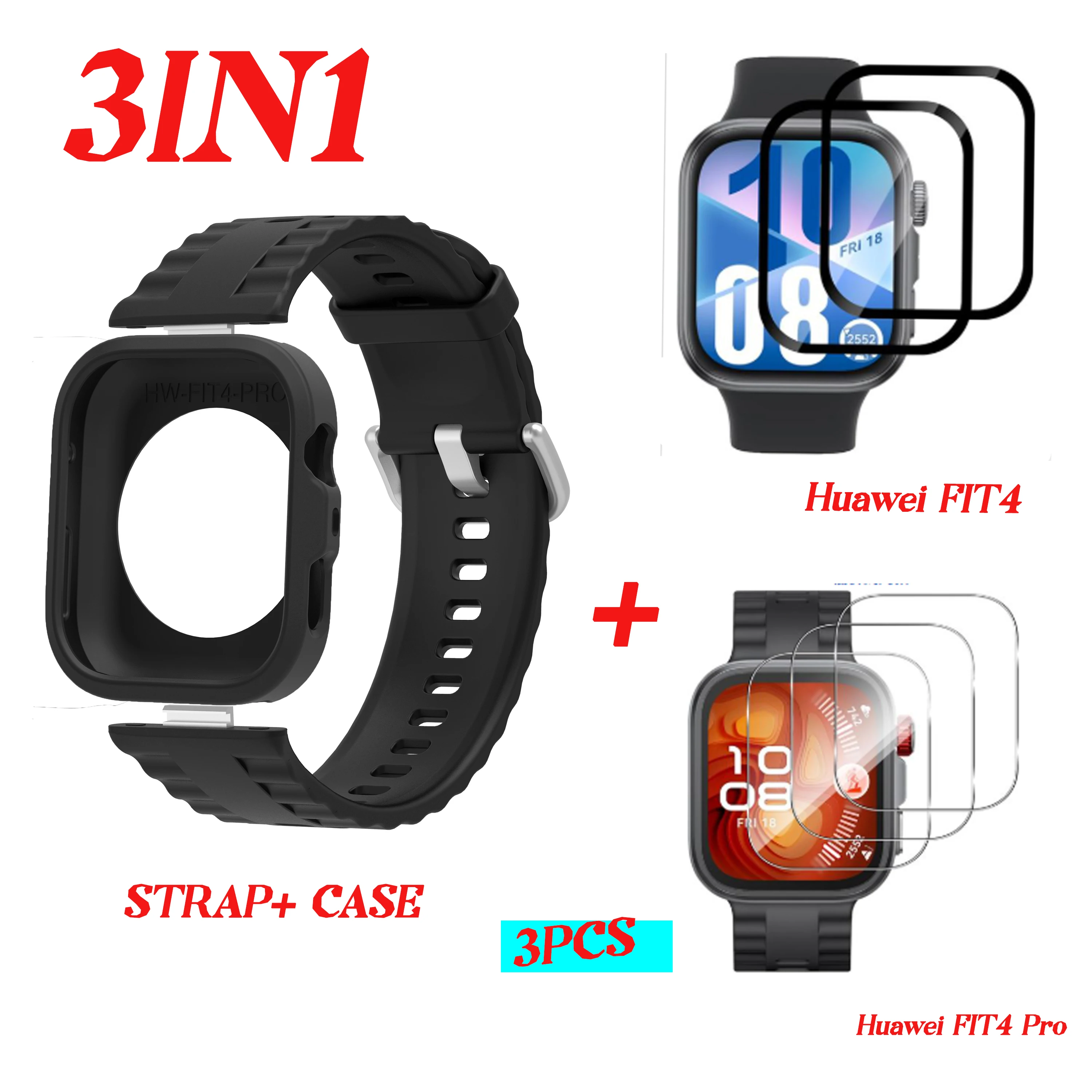 Чехол из ТПУ + силиконовый чехол для Huawei Watch Fit 4/Fit4 Pro, защитная крышка, бампер, защита экрана, чехол для часов, замена браслета