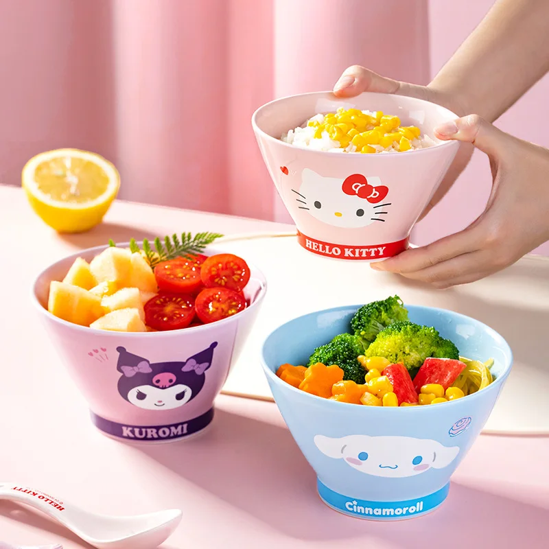 Kawaii سانريو مرحبا كيتي سينامورول وعاء سيراميك أدوات المائدة الإبداعية كورومي بلدي ميلودي وعاء الأرز لوازم المطبخ