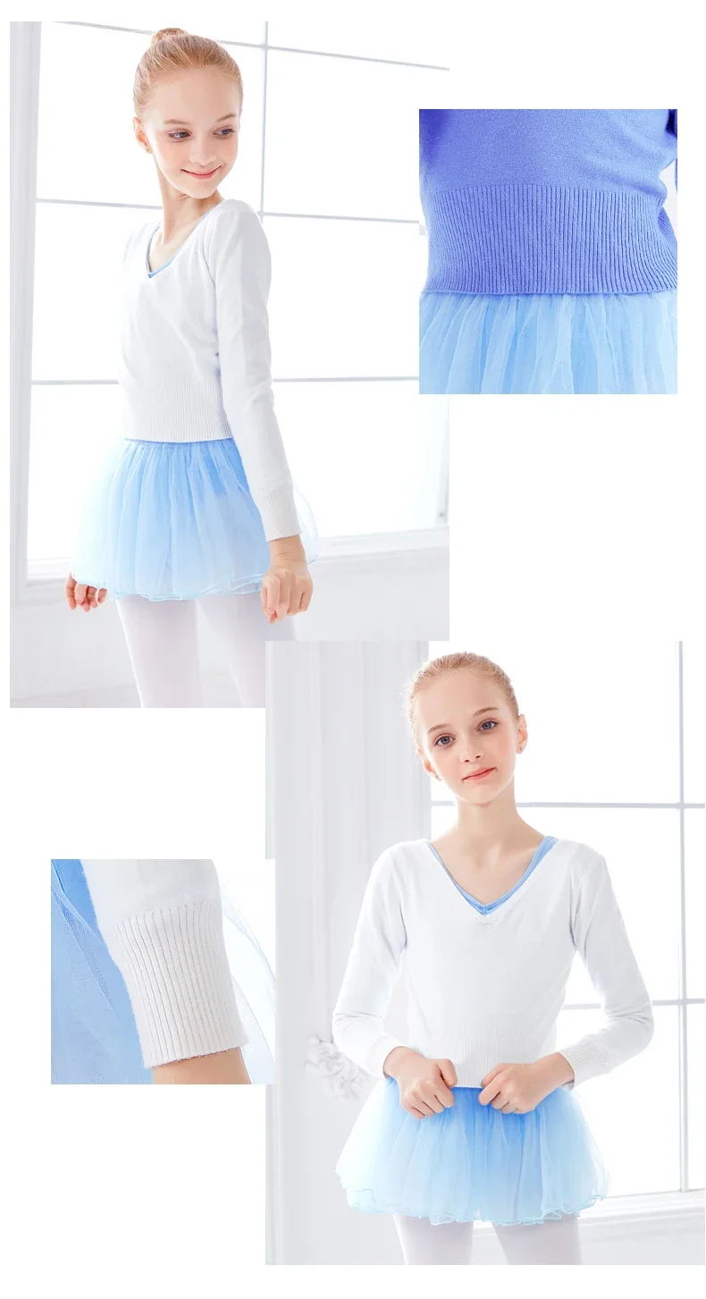 Herbst Winter Wrap Ballett Pullover Strickjacken für Mädchen Kinder Weiche Gestrickte Tanz Trikots V-ausschnitt Warme Ballett Mäntel – Detail 6