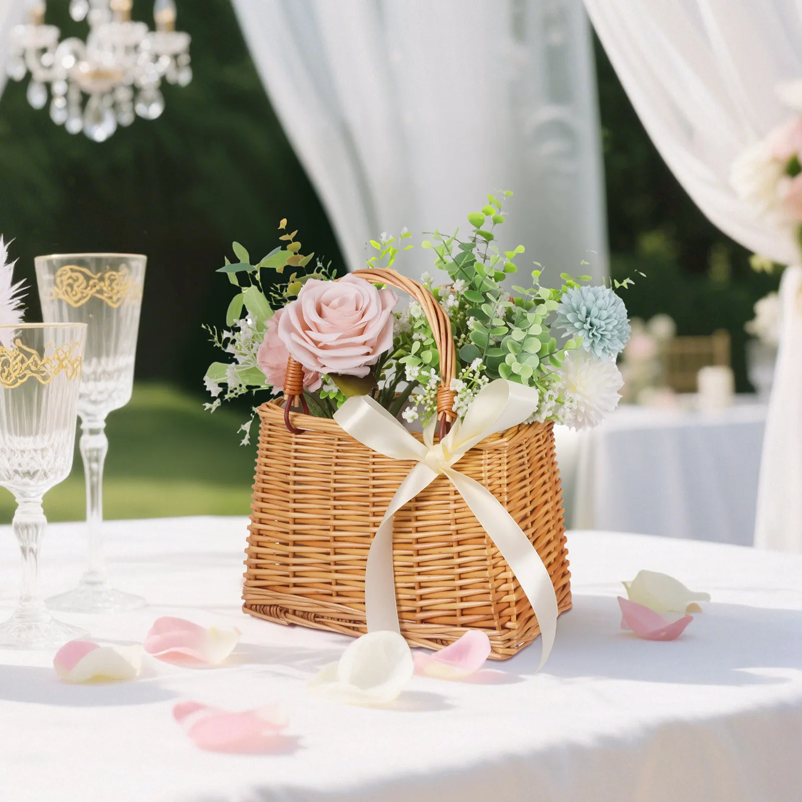 1 قطعة سلة مغزولة من الخيزران حاوية تخزين زهور صغيرة محمولة لتزيين حفلات الزفاف ديكور المنزل والعطلات الحاضر #3
