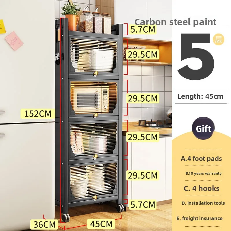 Kitchen Shelf Floor-to-ceiling Shelf Locker Microwave Pot Oven Cabinet Storage Rack with Cabinet Door
