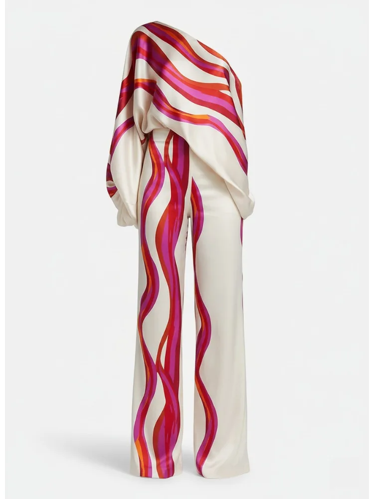 

Onecozyday 2025 New Pant Sets for Women Puff Sleeves Shirt Top & High Waist Pants Striped Loose Fit Suit Casual Two-piece Sets