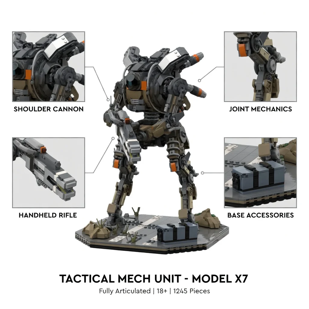 

MOC Sci-Fi Game Mecha Building Blocks Set Heavy Combat Robot Armor Titan Assembly Model Desktop Display Gift